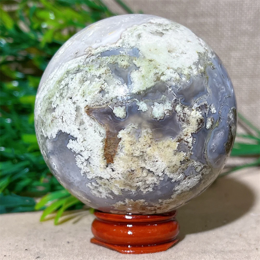 Moss Agate Sphere Druzy Ball Crystal Stone Natural Quartz Healing Stone Reiki Minerals Beauty Home Decoration+Stand