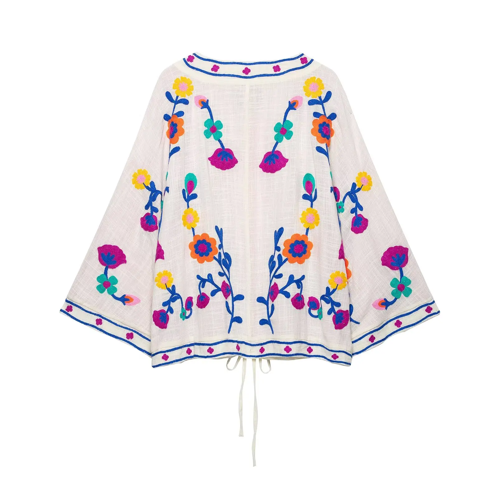 Lässige Damen-Kimono-Mäntel mit Blumenstickerei, Herbstmode 2026, langärmelige Oberteile mit Bindung, Vintage, lockere Streetwear-Oberbekleidung – Detail 3