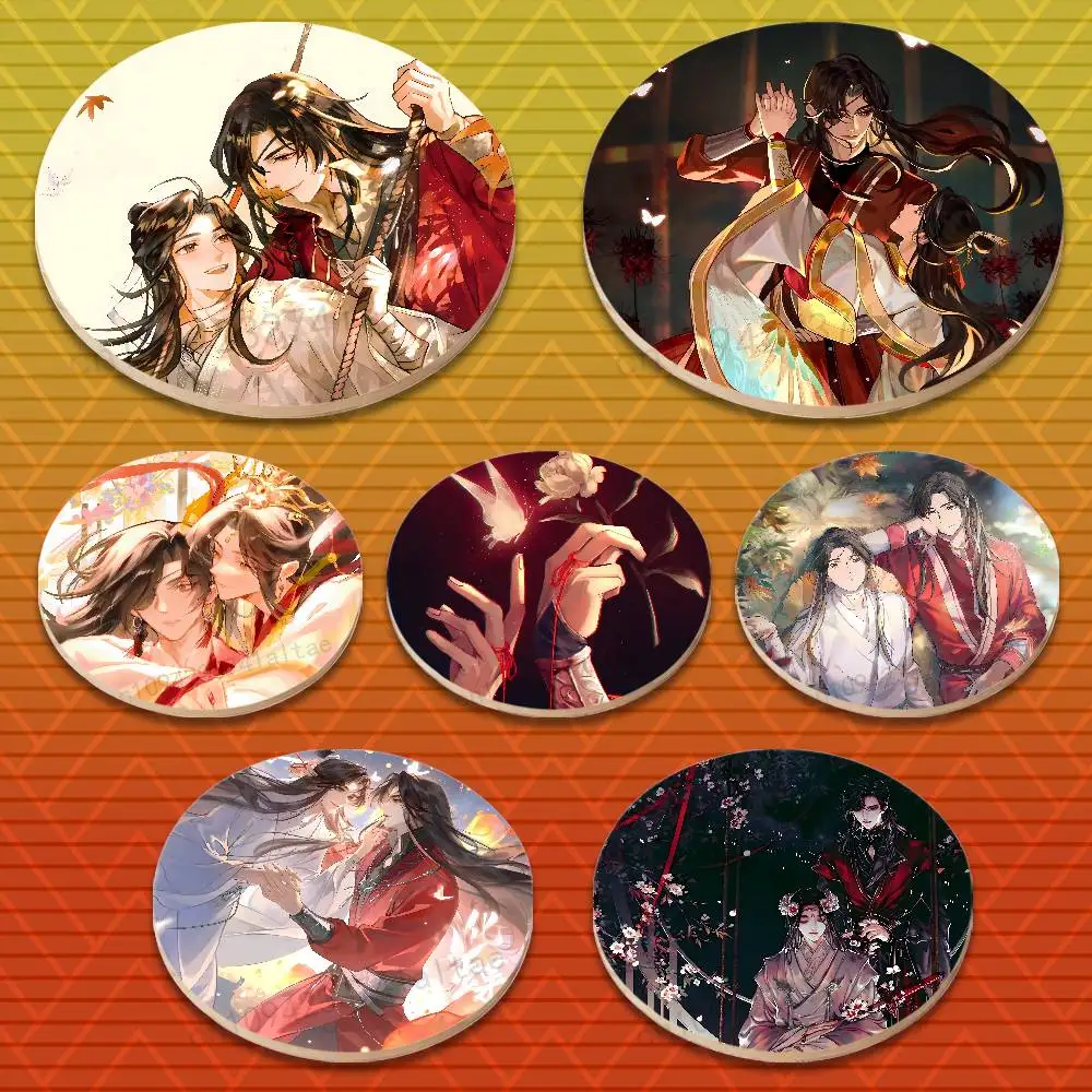 H-Heaven Officials Blessing Round Wooden Coasters Non-Slip Suitable for Drinks Tea,Coffee Home Perfect Gift