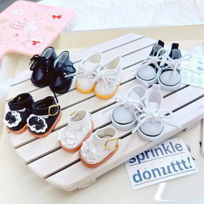 10Cm Cotton Doll Shoes for 17cm Labubu Pink and White Black Princess Small Leather Shoes Plush Toy Accessories Baby Shoes