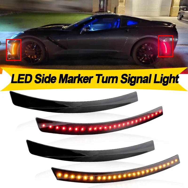 

4 шт. для Chevrolet Corvette C7 2014 2015 2016 2017 2018 2019 автомобильный светодиодный передний задний бампер боковой габаритный указатель поворота лампа крыла