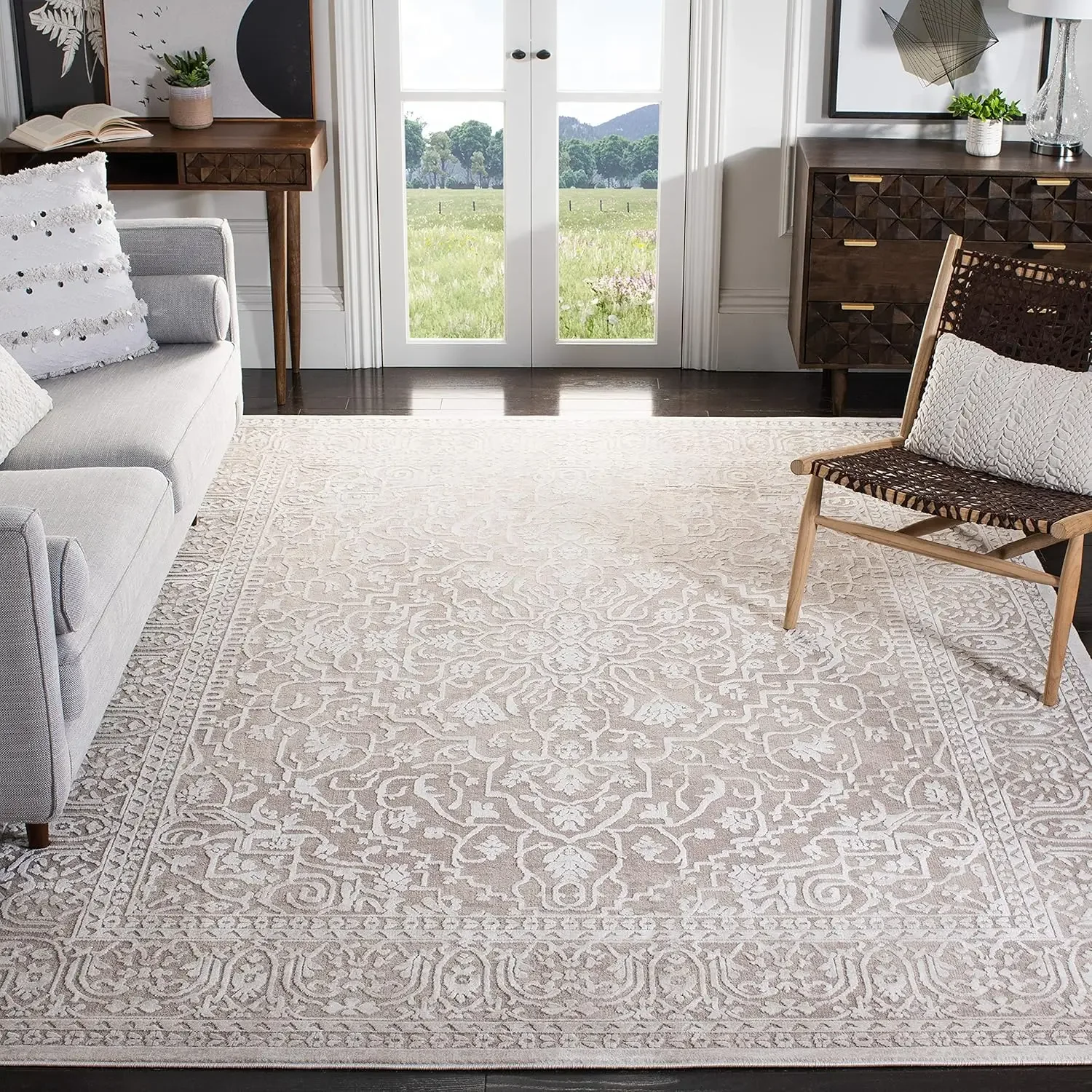 Reflection Collection Area Rug - 8' x 10', Beige & Cream, Vintage Distressed Design, Non-Shedding & Easy Care, Ideal for High Tr