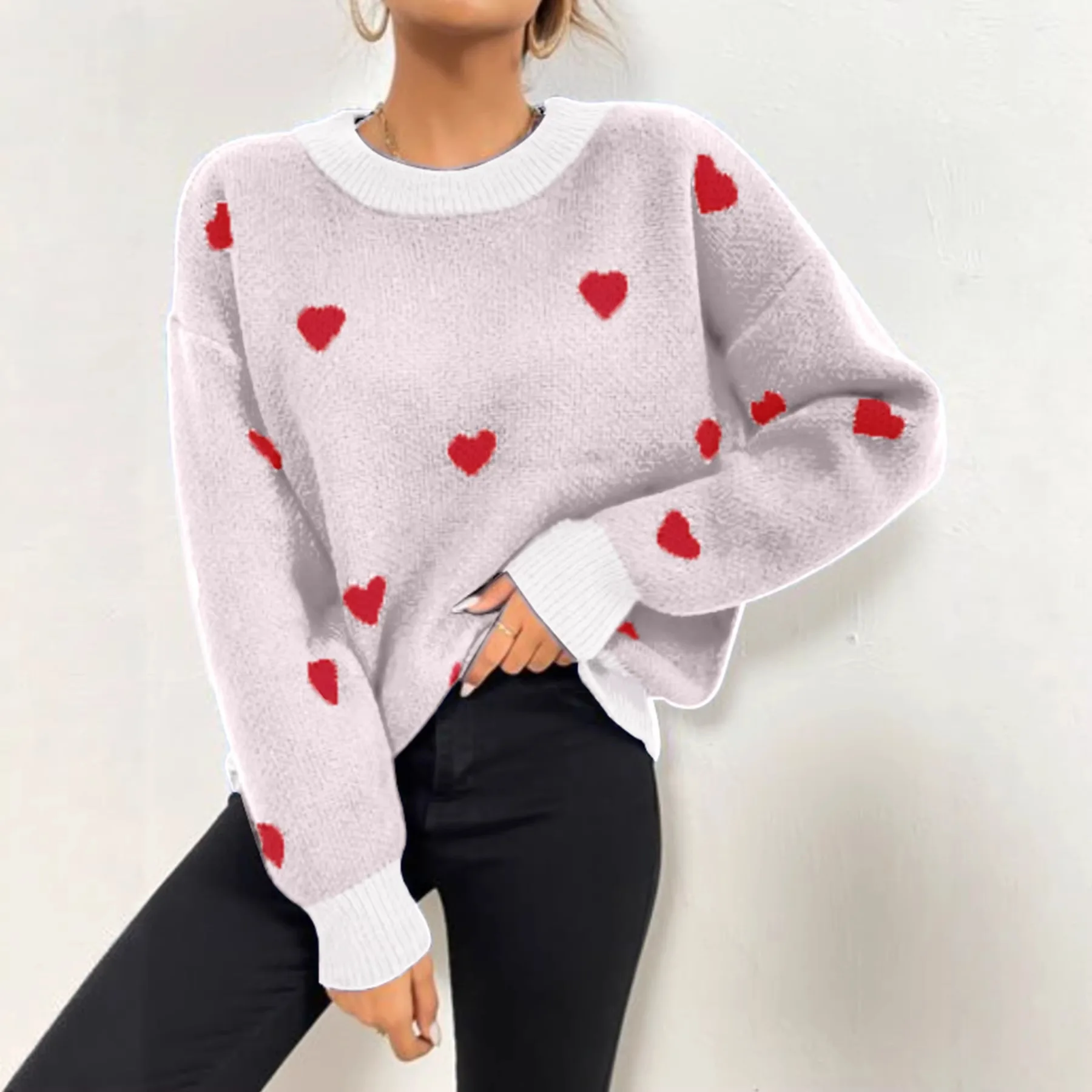 

Batwing Sleeve Sweater Round Neck Loose Casual Knitted Pullover Relaxed Fit Women's Batwing Sweater Batwing Sleeve K