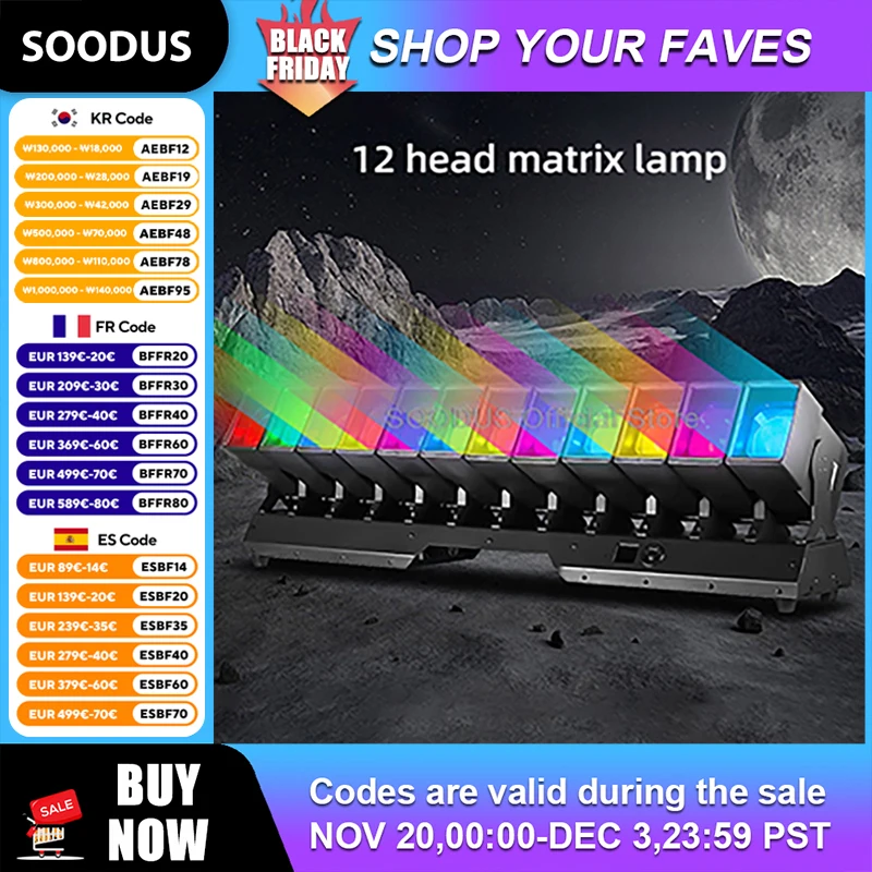 

12-головочный светодиодный матричный луч, звуковое управление, эффект DMX512, поворотные прожекторы для сцены, КТВ, бара, свадебной вечеринки, освещение