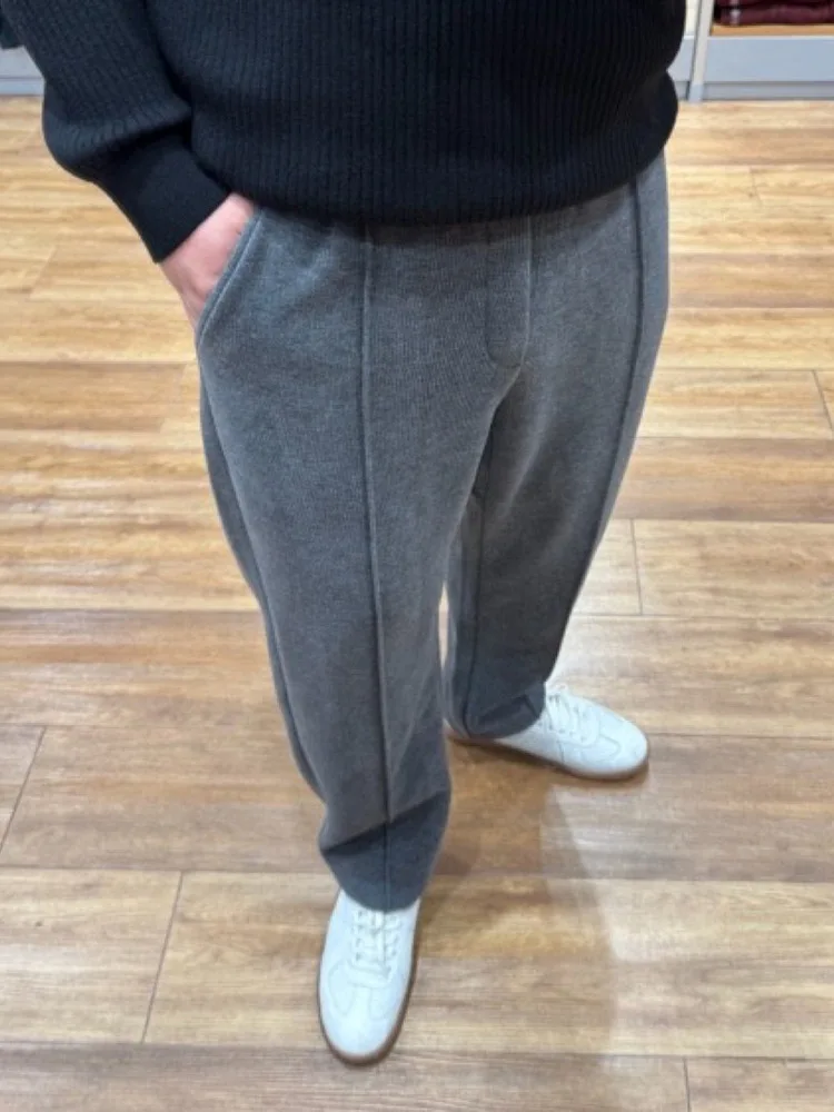 

Мужские повседневные брюки свободного кроя с прямыми штанинами, осенне-зимние, с высококачественной строчкой, струящиеся, легкие, длинные спортивные брюки