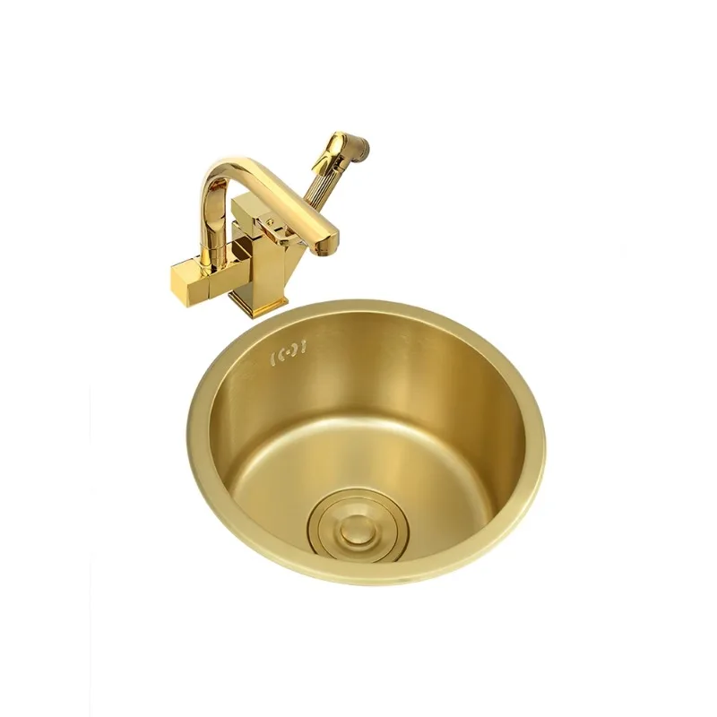 

Golden Nano Round Sink Island Mini Bar Small Single Sink Kitchen 304 Stainless Steel Washing Basin Sink