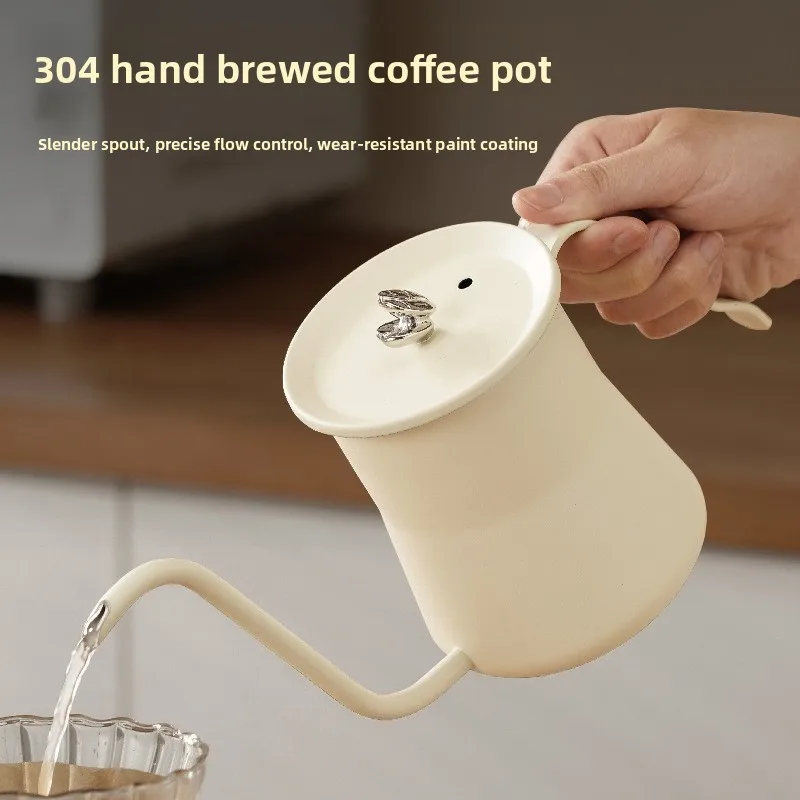 Stainless Hand Drip Coffee Hot Water Pot with Lid Gooseneck Kettle Hanging Ear Coffee Non-stick Home Kitchen Cafe Accessories