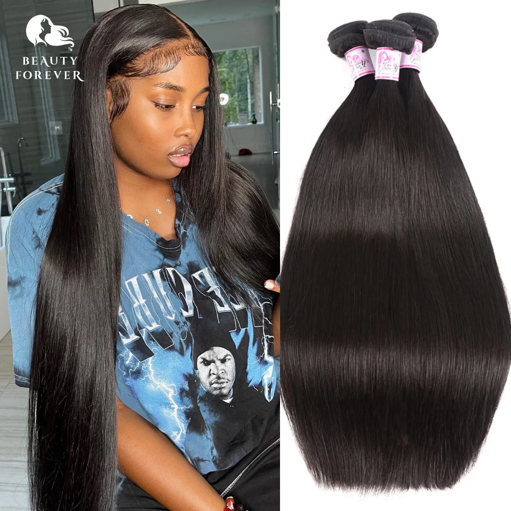 

Beautyforever 30 inch Brazilian Straight Bundles Human Hair Grade 12A Thick to End 100% Raw Virgin Human Hair Weave Bundles