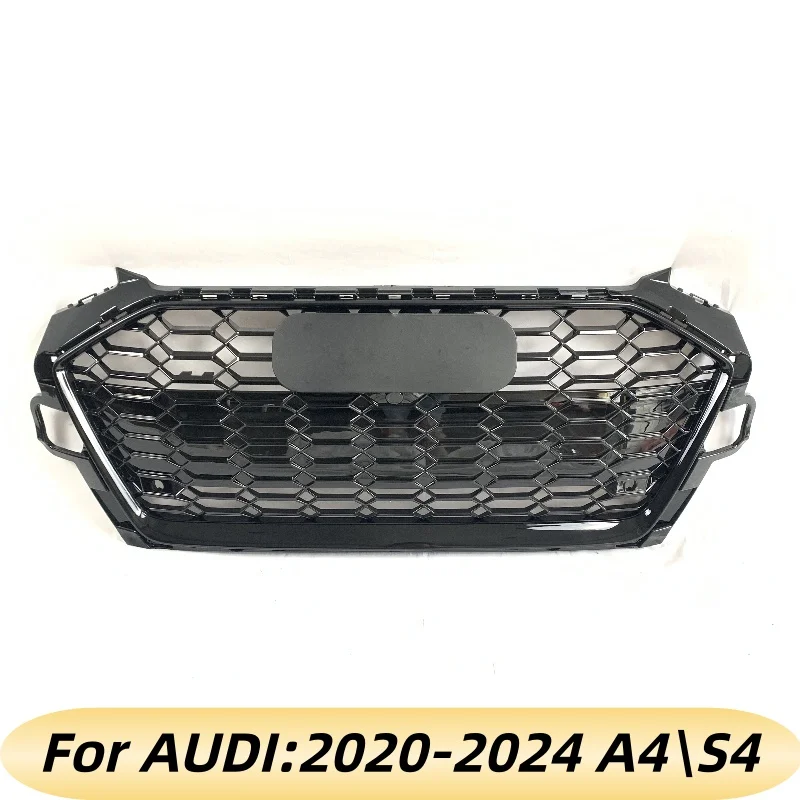 

For Audi A4/S4 B9.5 2020 2021 2022 2023 2024 RS4 Style Glossy Black Honeycomb Front Bumper Grille Direct Fit Upgrade Accessory