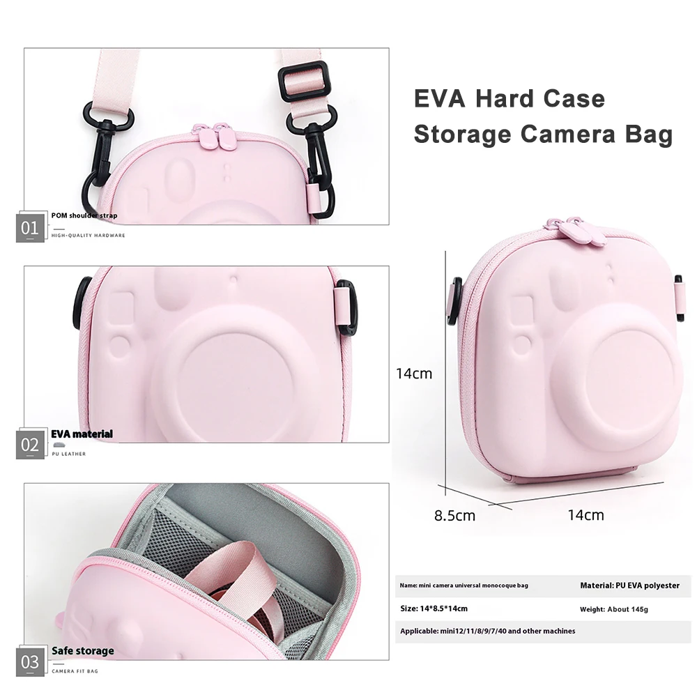 For Fujifilm Instax Mini 7+ 8/9/11/12/40 EVA Universal Hard Case Storage Bag Polaroid Camera Bag Shell with Shoulder Strap