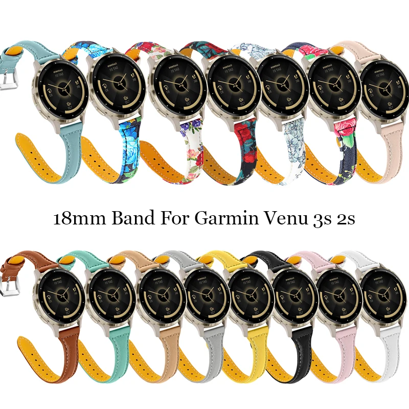 18MM Leather Band For Garmin Venu 3S Smart Watchband Women Men T-Shape Strap For Garmin Venu 2S Forerunner 265S Forerunner 255S