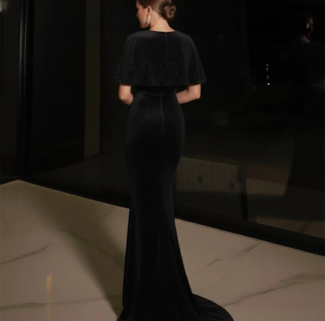 فساتين سهرة طويلة مخملية مخصصة برقبة على شكل حرف V مطرز بحورية البحر مطوي فساتين سهرة سويب تراين فستان حفلة موسيقية للنساء #2