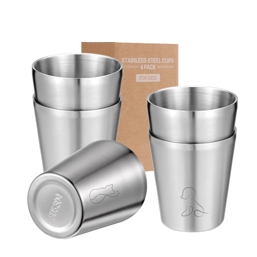 4 Pack Stainless Steel Cups 6 oz 10 oz Double Wall Metal Glasses Reusable Water Cup Camping Mugs for Party Home Outdoor Cute Mug