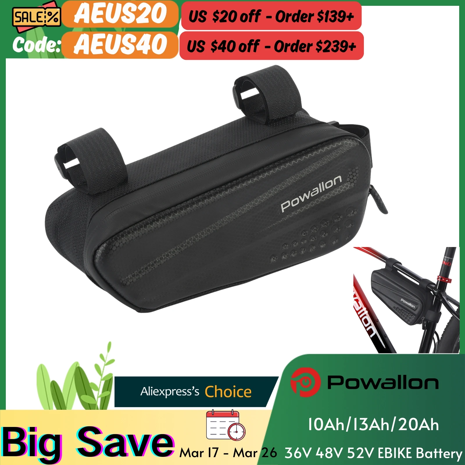 36V 48V EBIKE Battery - 10AH 13AH 20AH Options, E-Bike Triangle Battery with Hard Case Waterproof Case Bag, A+ Branded Cells