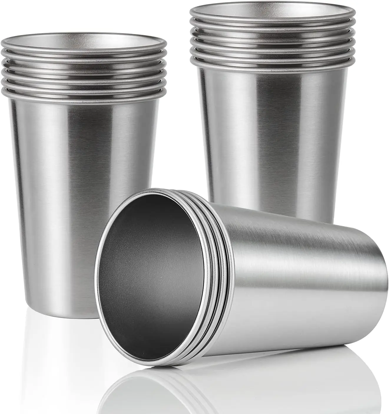 

16 Pack Stainless Steel Pint Cups, Unbreakable Stackable Metal Drinking Glasses for Coffee Beer