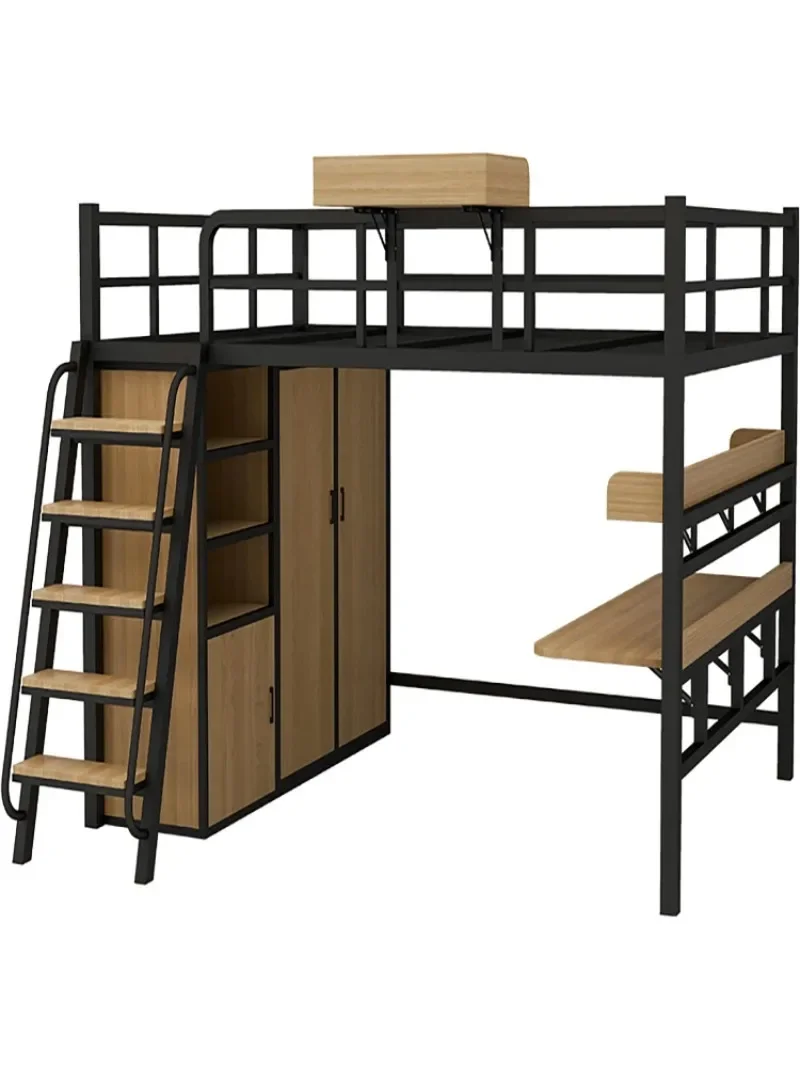 Wrought iron elevated bed on the bed under the table Nordic custom iron frame bed multi-functional and space-saving