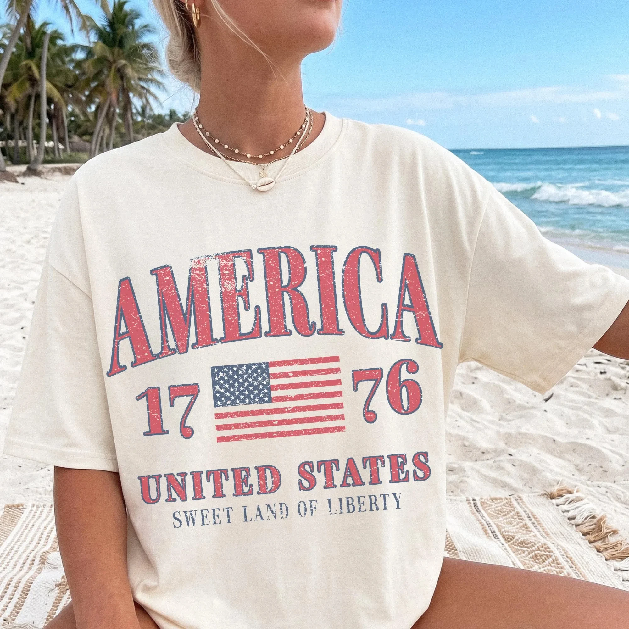 Retro America 4th Of July Shirt Preppy Fourth of July Tshirt Trendy Oversized USA Tee Aesthetic Patriotic Shirt