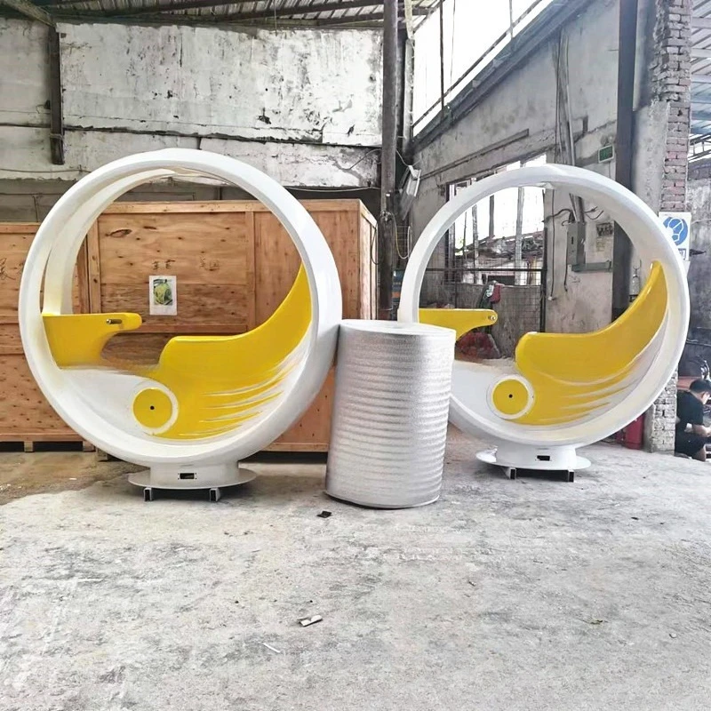 

Landscape FRP shell ring sculpture processing outdoor treading water interactive bicycle fountain fitness park large ornament