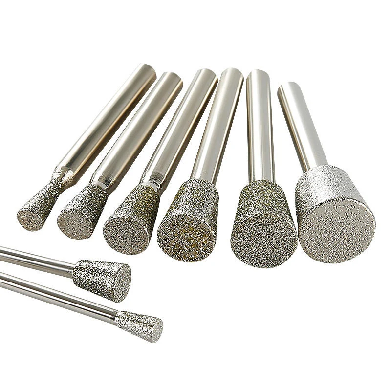 

6/10pcs C7 Diamond Grinding Head 60Grit 3mm Shank K5 Coarse Sand Mounting Point Drill Bit Stone Carving Deburring Rotary Tool