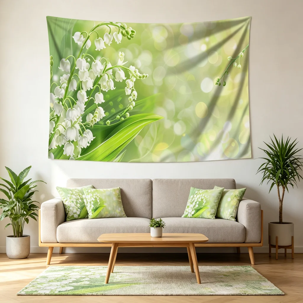 1PC Lily of Valley Green Glow Print Backdrop Banner, Bedroom Living Room Photo Background, Polyester, Home Decor, Wall Art