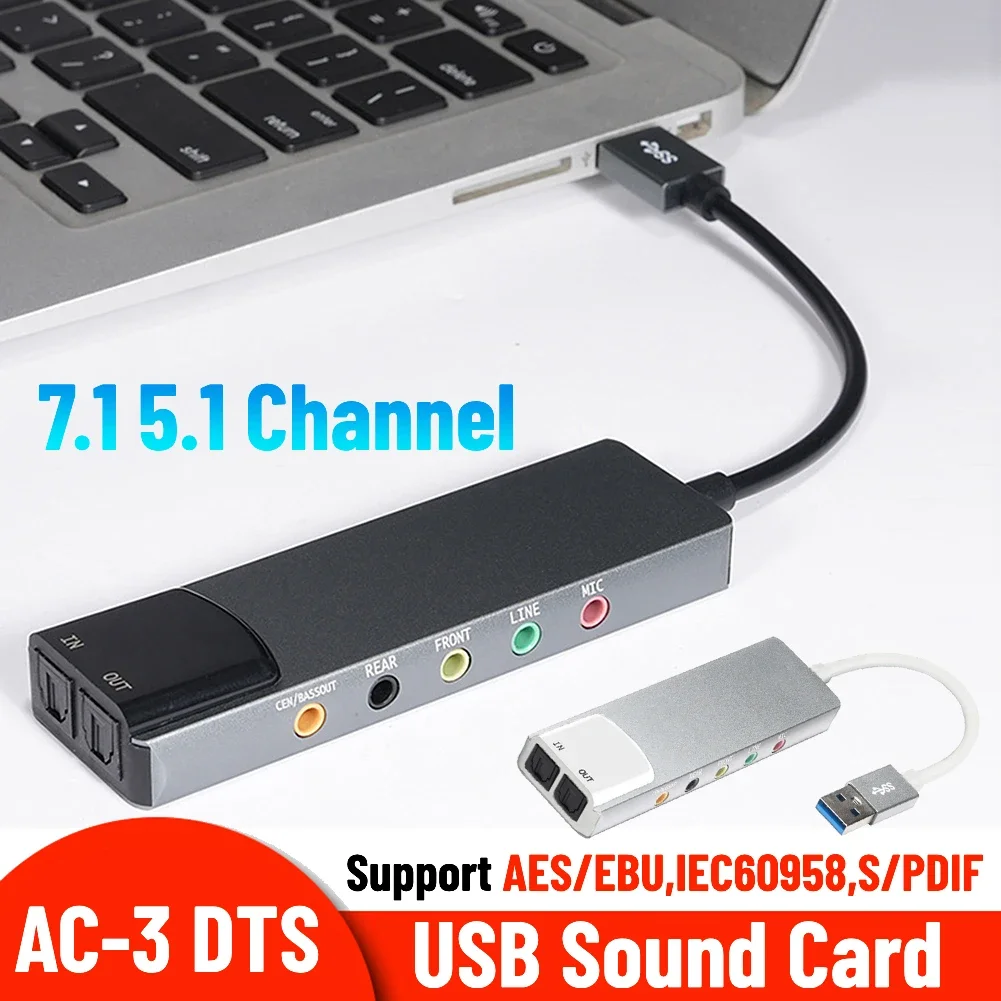 

PC External USB Sound Card AC-3 DTS Headphone Adapter 7.1 5.1 Channel Soundcard Optical for PC Computer Audio Card Converter