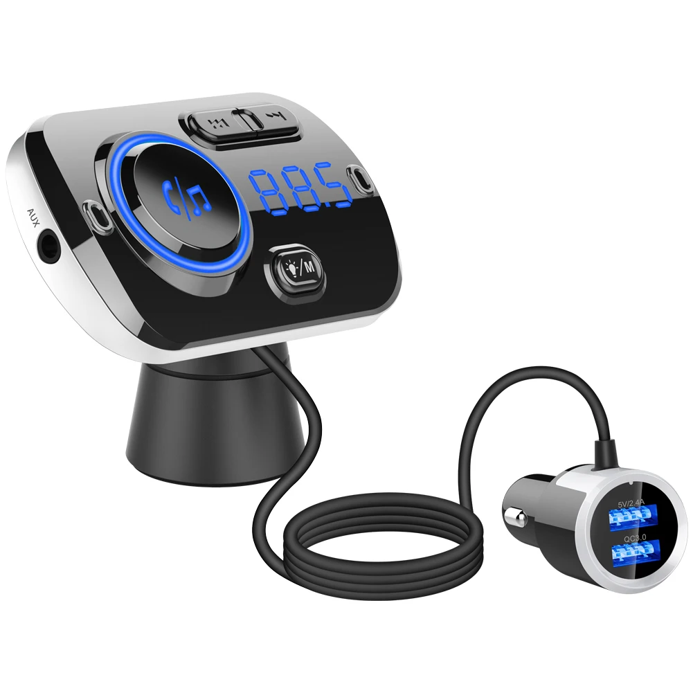 BC49BQ QC3.0 차량용 고속 충전 블루투스 MP3 핸즈프리 플레이어 및 FM 송신기 with 주변 조명 디스플레이 및 내비게이션 음성 안내