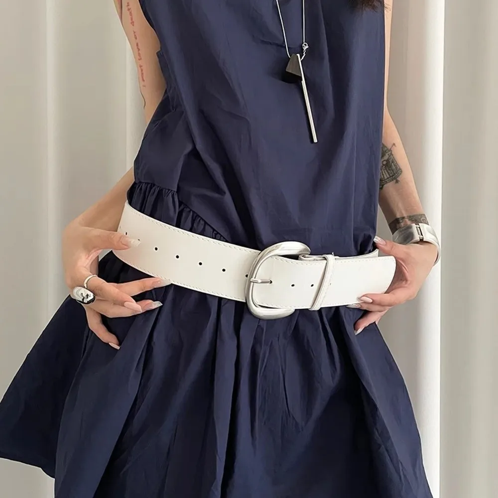 

Новый регулируемый широкий ремень, кожаный белый пояс, женский пояс