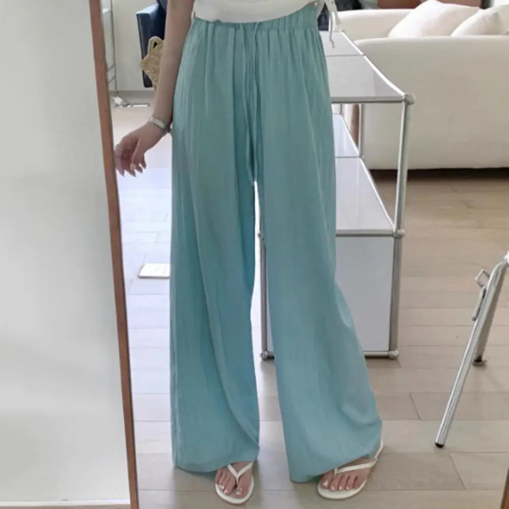 

Women High Waist Wide Leg Pants Stylish Women's Elastic High Waist Drawstring Pants Solid Color Straight Wide Leg Trousers Ice