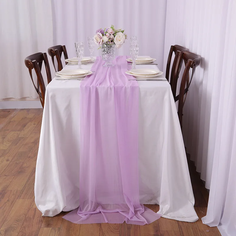 30*180CM Diamond Sheer Chiffon Table Runner,Romantic Gauze Dining Table Decoration For Wedding Birthday Party Bridal Shower