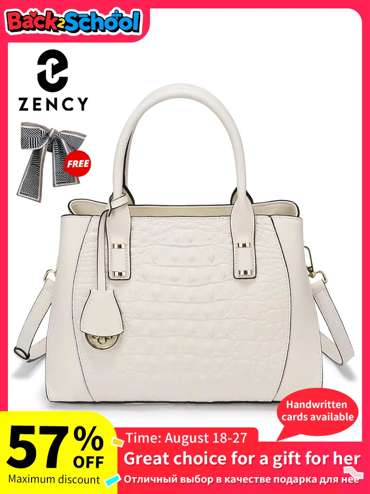 

Zency Fashion Women Alligator Handbags Genuine Leather White Top-handle Bag Luxury Designer Crossbody Bag Tote Purse Green Blue