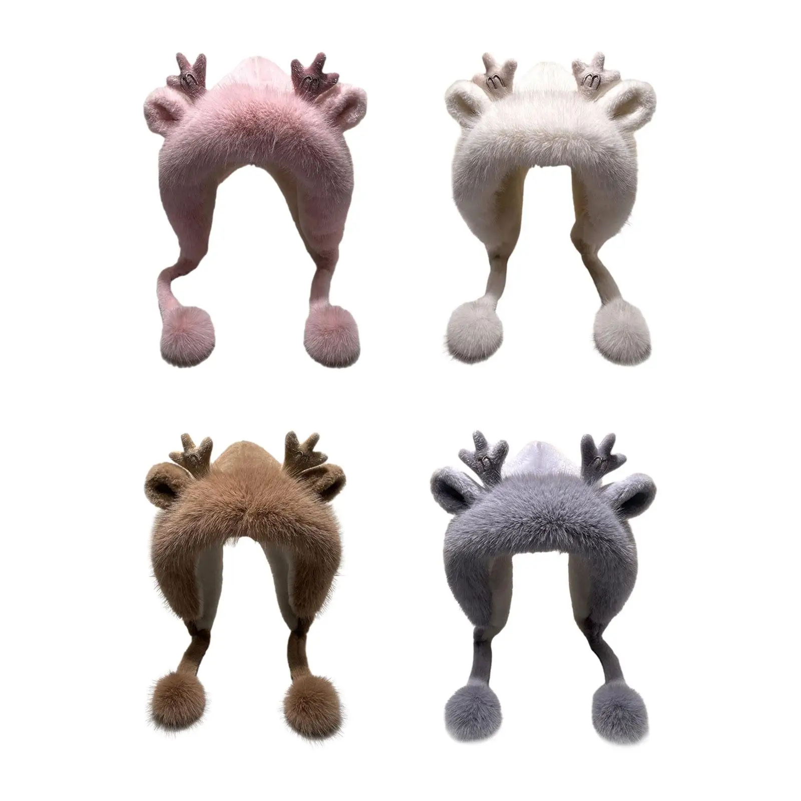 Women Antler Ears Hat Stylish Plush Hat for Camping Holidays Skating