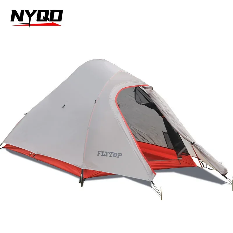 Feituo Tent Outdoor Nylon Coated Silicon Double Layer  Aluminum Pole Anti-rainstorm Field Camping Tent Single Pole Light