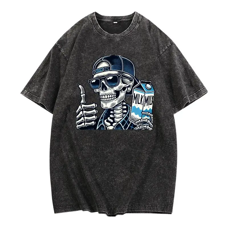 

Skeleton Milk T-Shirt Funny Gothic Streetwear Graphic Tee Unisex S-3XL Summer Oversized Punk Style 2025 New Arrival