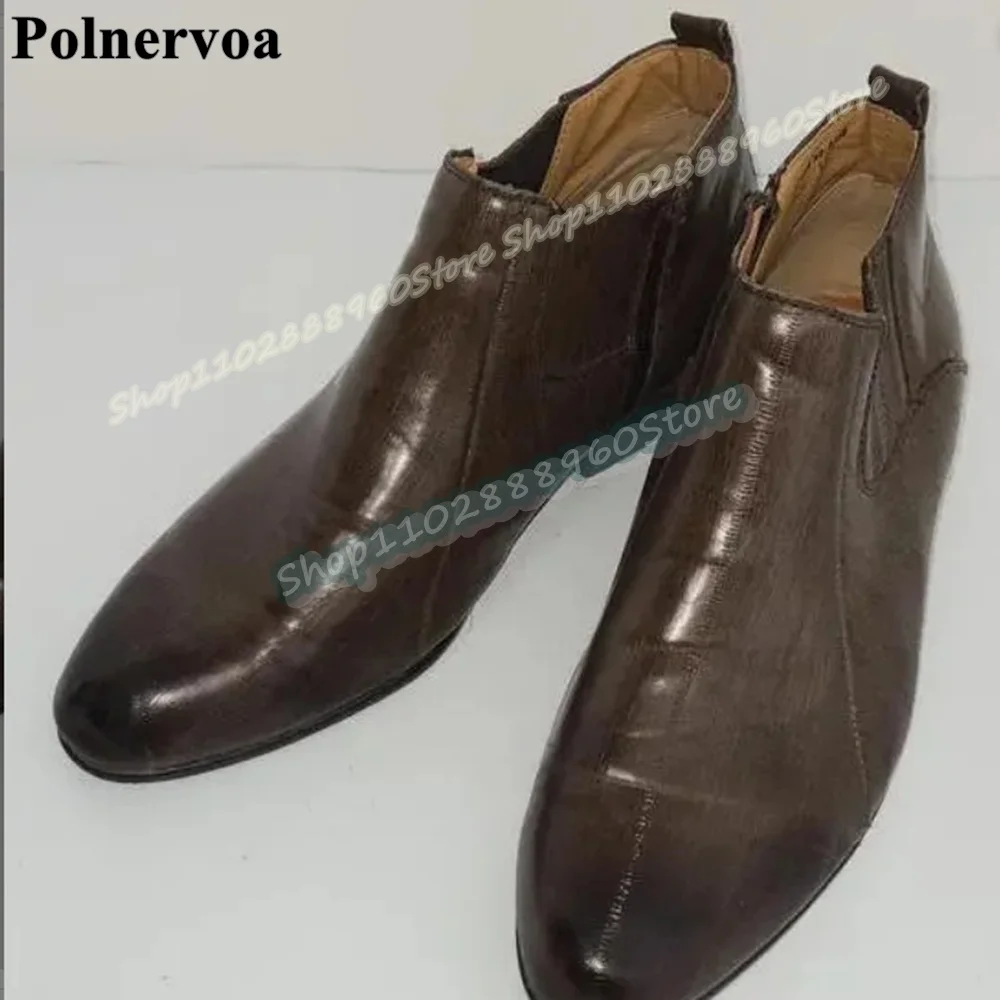 

Runway Customized Solid Leather Handmade Men Pumps Flats Dress Shoes For Men Side Zipper Formal Fashion Catwalk 2026 Men Boots