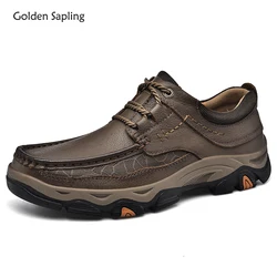 Golden Sapling Men's Casual Shoes Genuine Leather Dress Flats Outdoor Leisure Loafers for Men Platform Footwear Retro Work Shoe