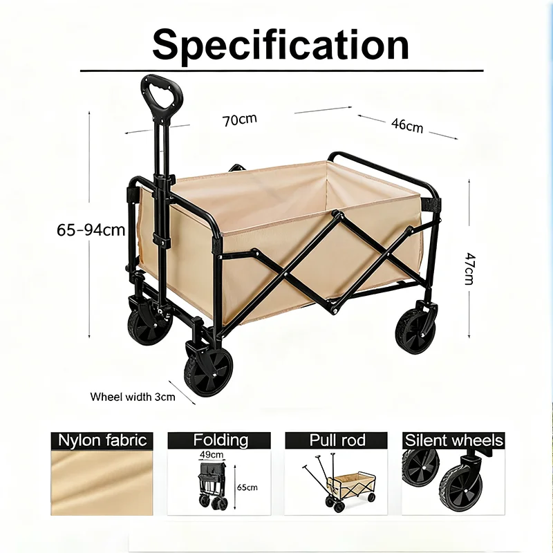 Faltbarer Gartenwagen Handwagen Werkzeugwagen mit 4 Rädern für Camping, Strand, Garten, Einkauf, Tragkraft 80-150 kg – Detail 3