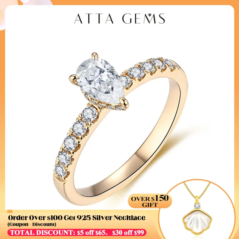 

Attagems New 5*7mm Moissanite 10k Yellow Gold Pear Shape Engagement Ring Promise Wedding Rings For Women Trends Jewelry Gift