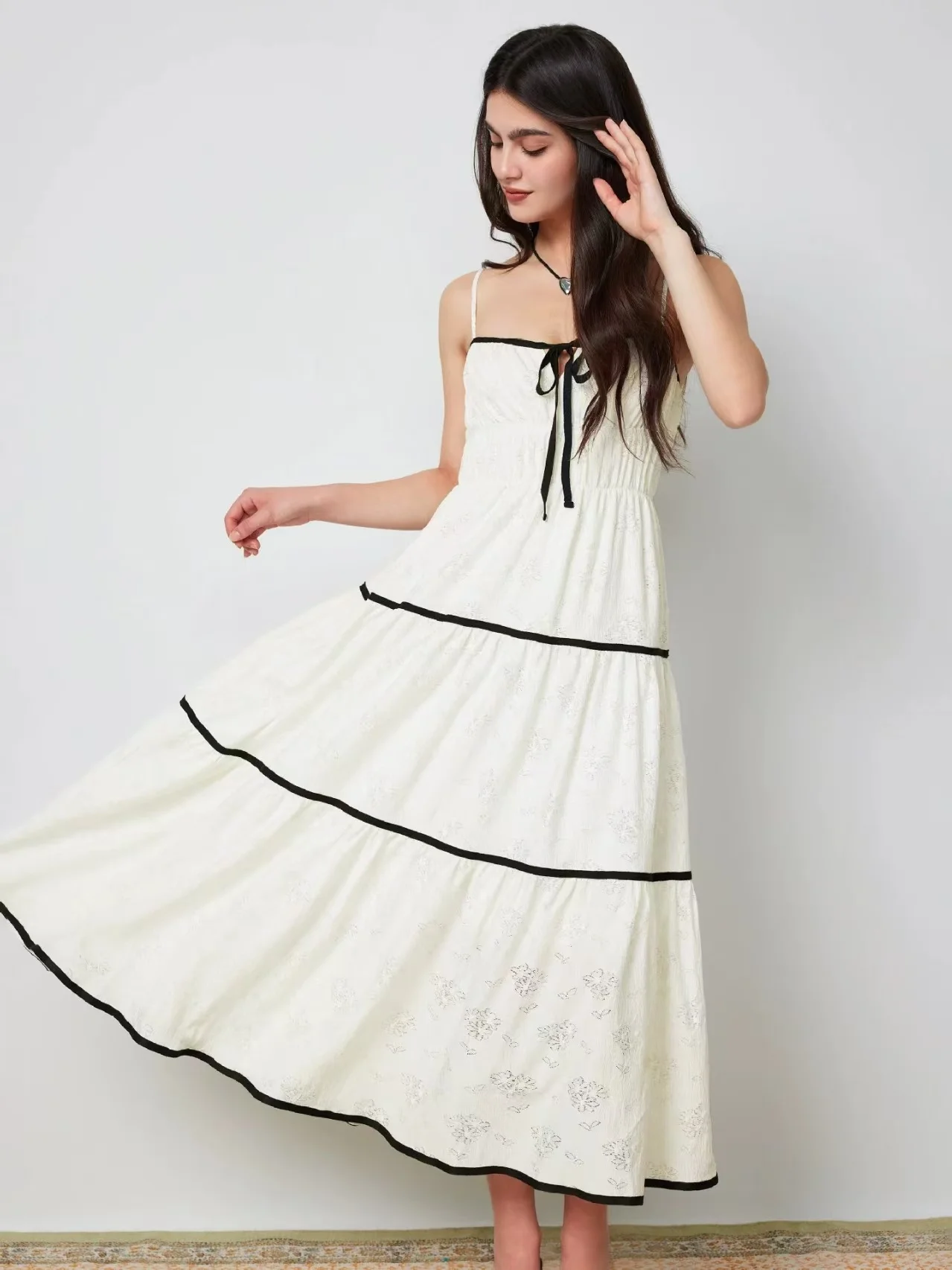 Sexy Strap Slim Fit Dr Patchwork Knot Long Skirt High Waist Commute Sle No Sve A-Line Single Piece Summer Dr