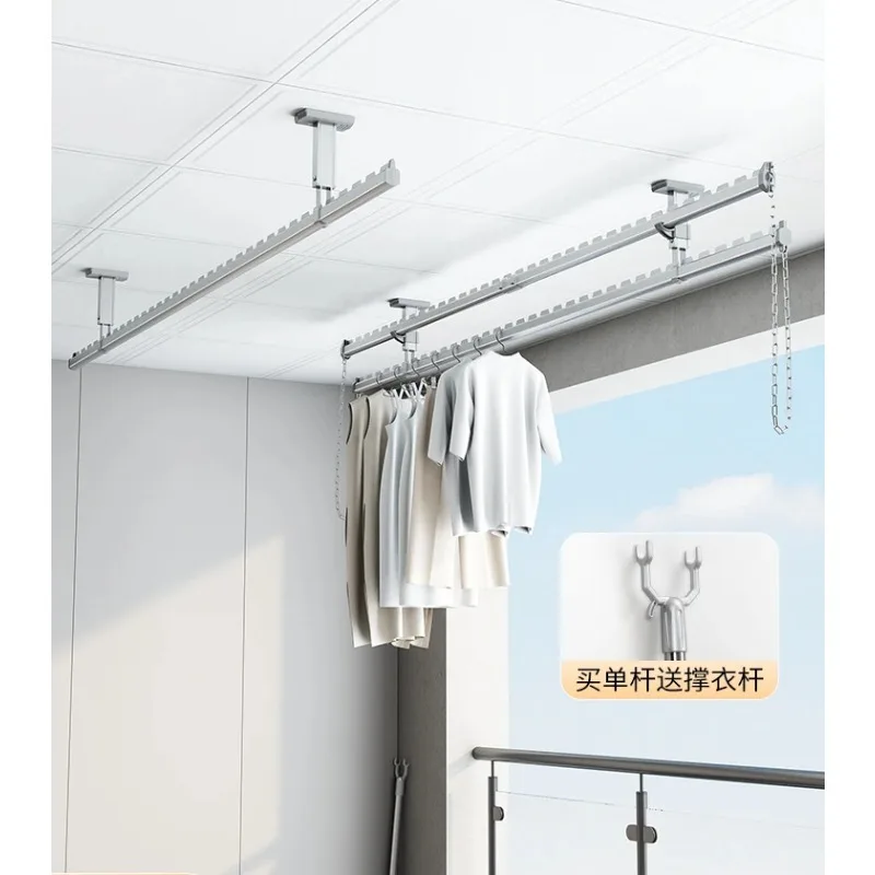 

Double layer clothes rack fixed clothes rack balcony top mounted double pole foldable aluminum alloy manual lifting clothes rack