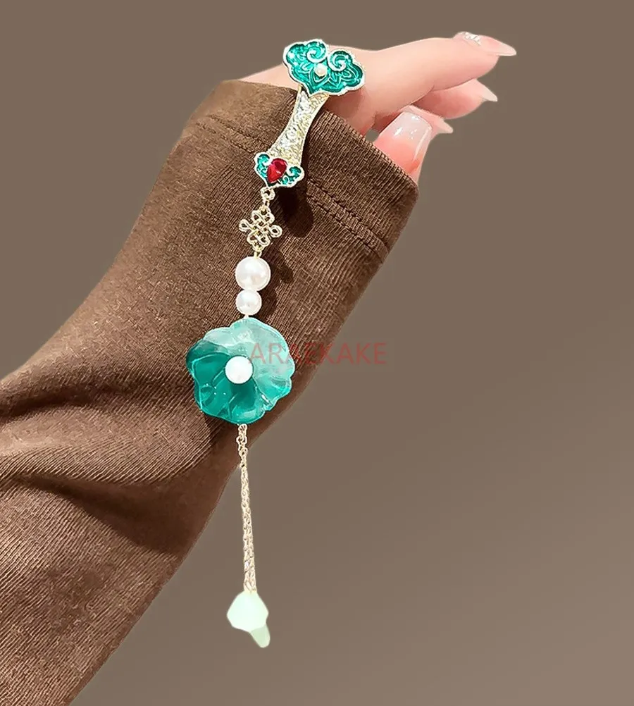 النمط الصيني شيونغسام بروش مشبك لوتس ليف شرابة قلادة النمط الصيني قلادة الملحقات