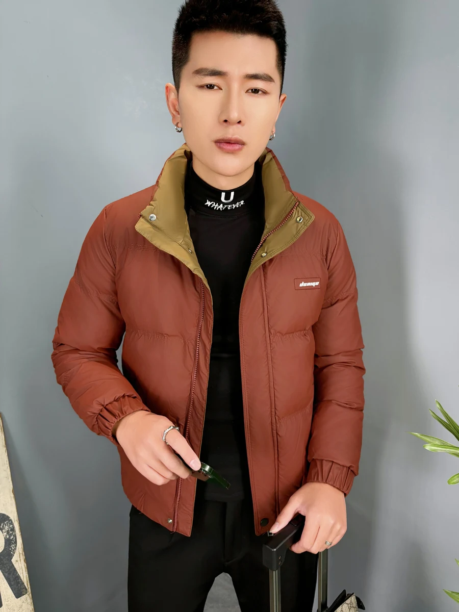 

Men's Casual Cotton Jacket Youth Versatile Winter Warm Fashionable Slim Fit Long Sleeve Zipper Closure Short Style Coat