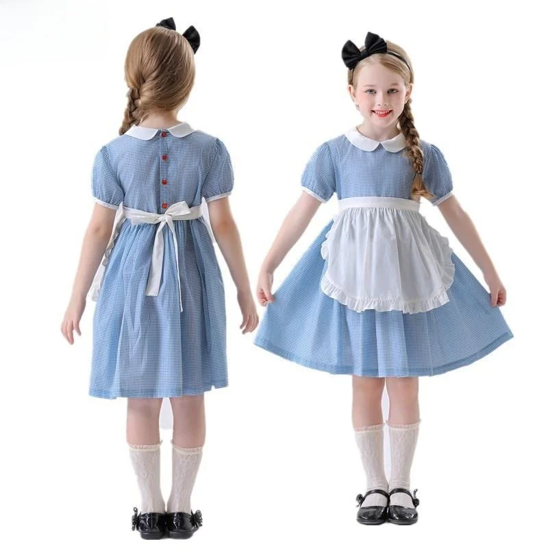 

Halloween Alice Princess Dress Children's Outfit Fairy Tale Costume Performance Clothing Blue Maidservant Style Fairy Dress