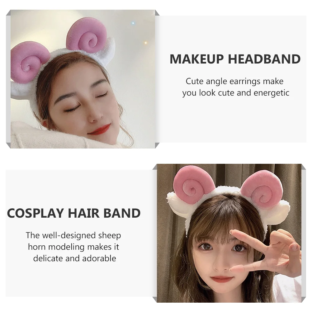 2 Pcs Croissant Headband Makeup Hairband Cosplay Hoops Accessories Lamb Ear Party Cloth Miss