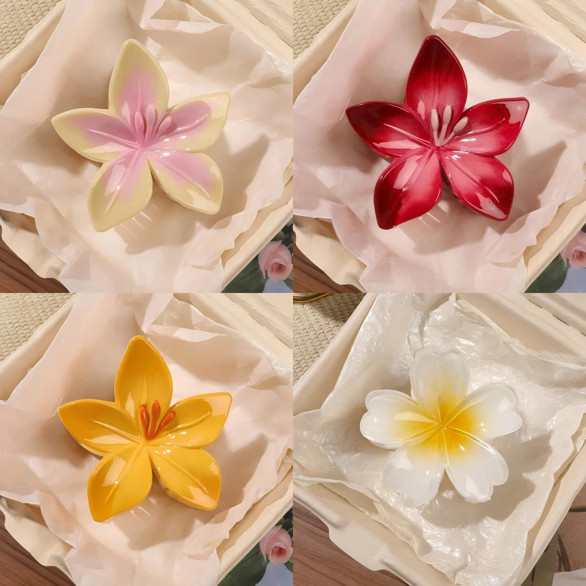Neue Hawaiianische Blumen-Haarklammern für Frauen Hai-Haarspangen Sommer Niedliche Urlaubs-Strand-Stil Haarnadeln Haaraccessoires