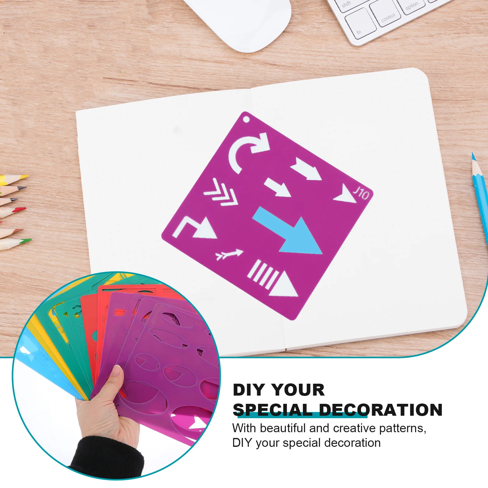 مجموعة واحدة من استنسل الشكل الهندسي، قوالب رسم متينة للاستخدام على المدى الطويل في المشاريع الفنية، استنسل الشكل الهندسي #5