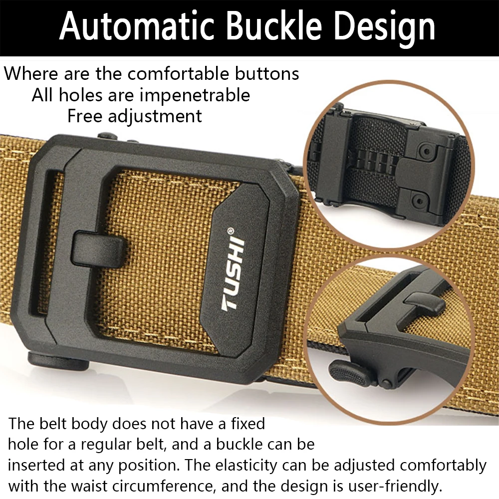 TUSHI 1.7 inch Hard Tactical Belt for Men Automatic Buckle IPSC Gun Belt 1100D Nylon military Belt Outdoor Sports Girdle Male