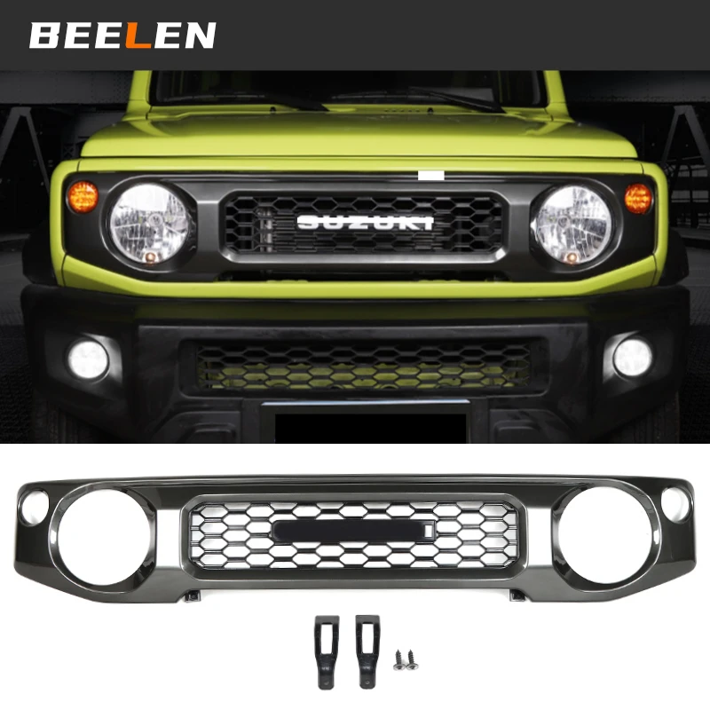 

Front Grill Racing with LED Lamps for Suzuki Jimny JB64 JB74W 2019 2020 Car Kidney Grille Mesh Black Grille Cover Accessories