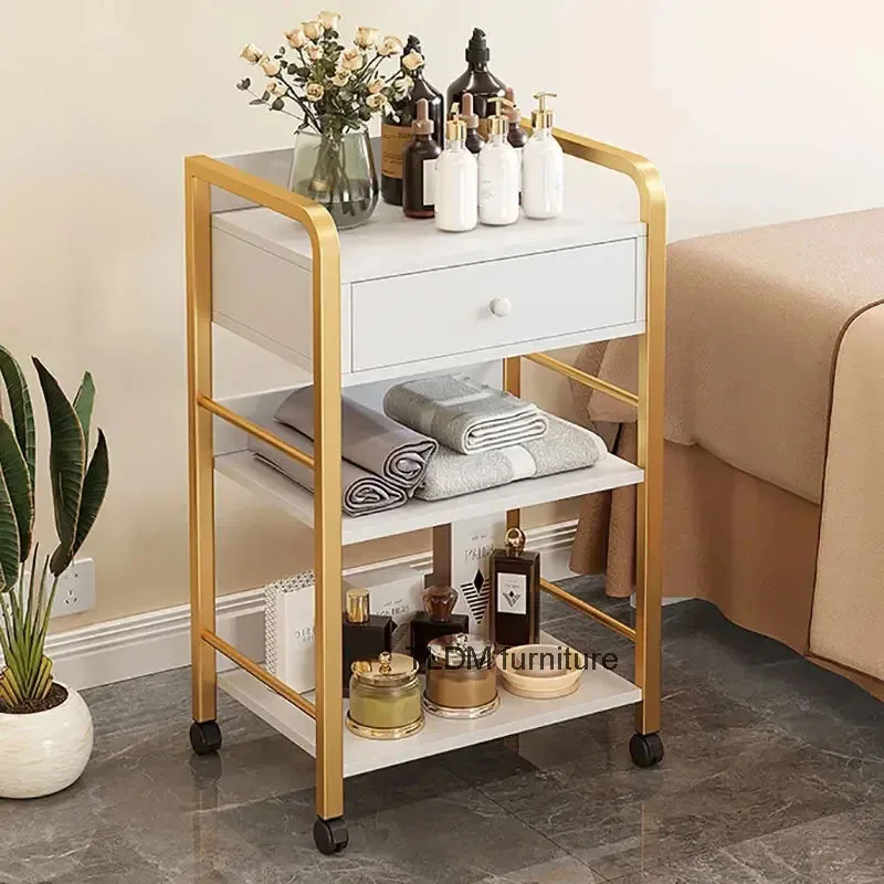 Modern Iron Salon Trolley Beauty Salon Auxiliary Cart with Wheels Barber Shop Mobile Storage Special Tool Cart Salon Furniture