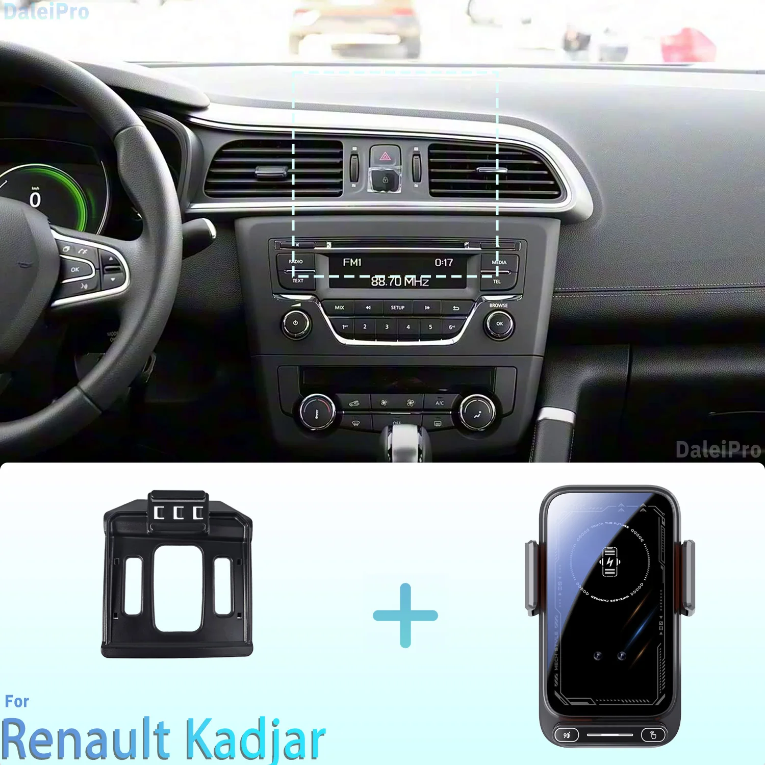 Suporte para Telefone para Renault Kadjar 2015 2016 2017 2018 2019 Montagem Magnética Carregamento Sem Fio com Liberação com Um Toque Qi