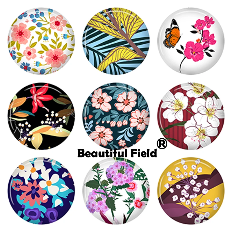 10mm 12mm 25mm 14mm 16mm 18mm 20mm 30mm Photo Pattern Round Glass Cabochons Colorful Beautiful Flowers MU63